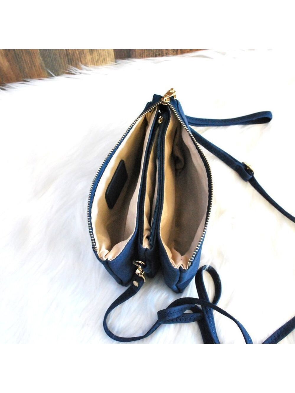 Caroline Hill Liz Wristlet Crossbody Navy Wallet 5 Pocket Adjustable Vegan - Picture 3 of 3